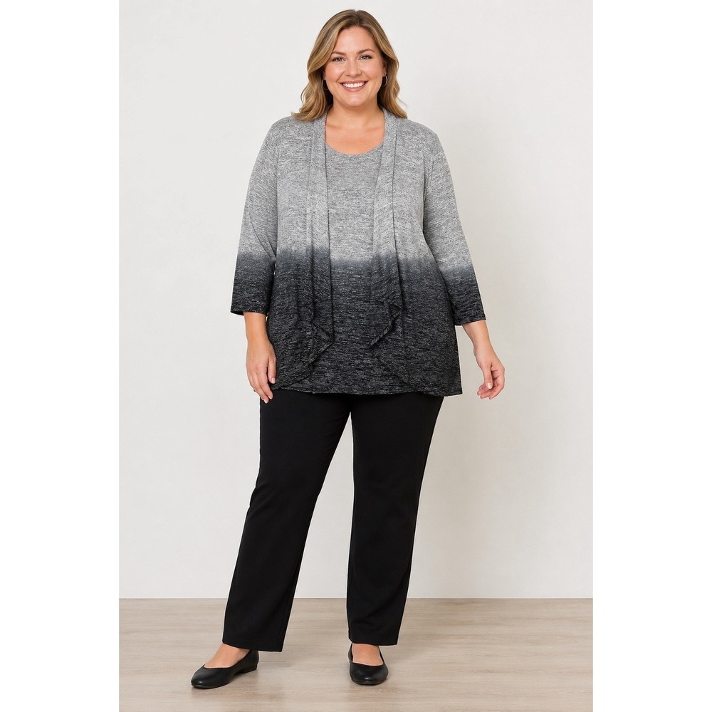 Catherines Petite 2XWP Gray Black Ombre Open Front Cardigan Layered Knit Top